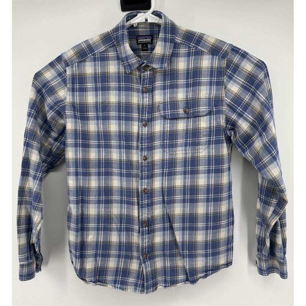 Patagonia Organic Cotton Long Sleeve Blue Plaid Button Down Flannel Men's Medium